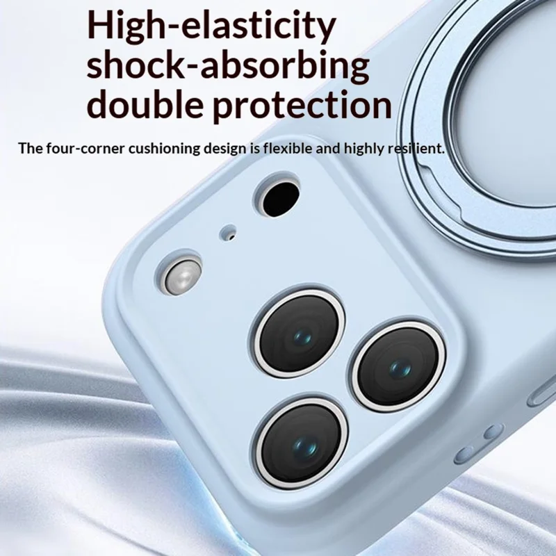 Bulk Purchasing For iPhone 17 Pro Max Magnetic Phone Case with 360° Rotating Kickstand Liquid Silicone Cover - Baby Blue