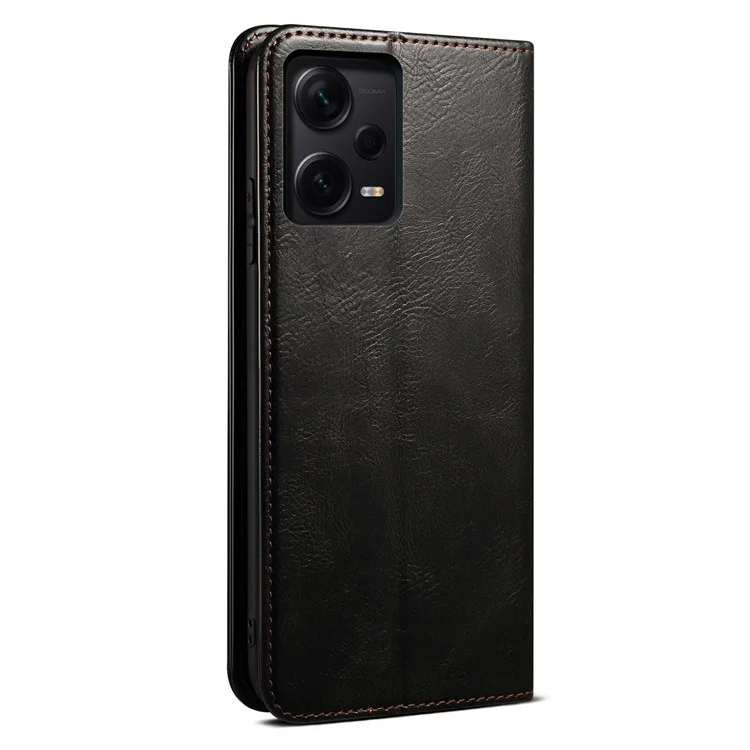 Funda de Teléfono de Piel de Poliuretano Anti-Gota para Xiaomi Redmi Note 12 Pro 5G / Note 12 Pro Speed 5G / Poco X5 Pro 5G Textura de Caballo Loco Ceroso Billetera Soporte de Teléfono - Negro