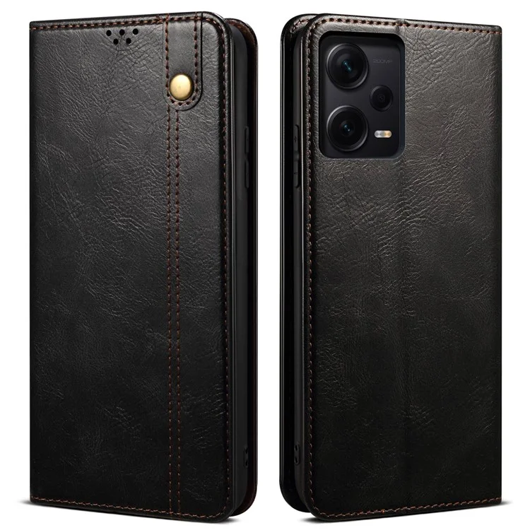 Para Xiaomi Redmi Note 12 Pro+ 5G Waxy Crazy Horse Texture Full Protection Phone Case PU Leather Stand Wallet Smartphone Cover - Preto