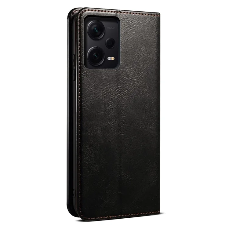 Para Xiaomi Redmi Note 12 Pro+ 5G Waxy Crazy Horse Texture Full Protection Phone Case PU Leather Stand Wallet Smartphone Cover - Preto