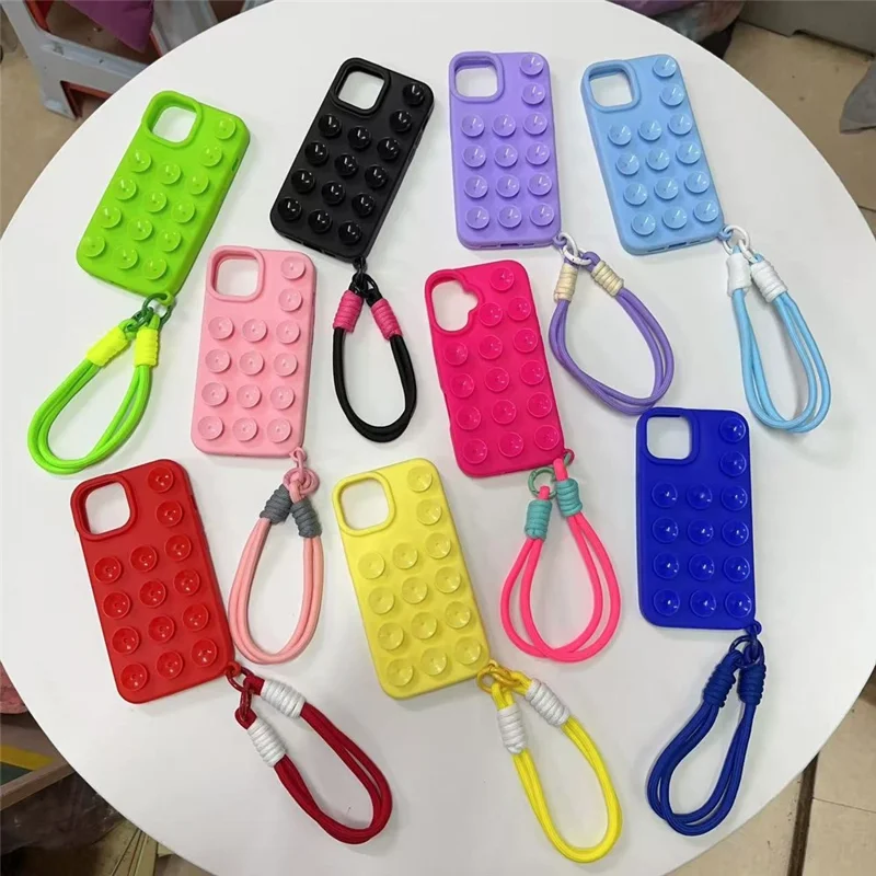 Bulk Purchasing For iPhone 14 Pro Case Suction Cup Silicone Anti Drop Phone Cover with Wrist Strap - Rose