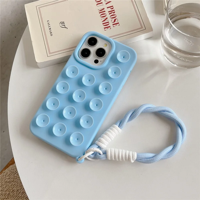 Bulk Purchasing For iPhone 12 Pro Max Case Suction Cup Silicone Anti Drop Phone Cover with Wrist Strap - Blue