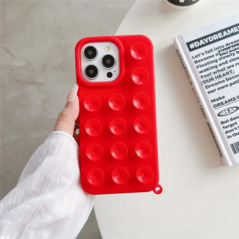 Bulk Purchasing For iPhone 12  /  12 Pro Case Suction Cup Silicone Anti Drop Phone Cover with Wrist Strap - Red