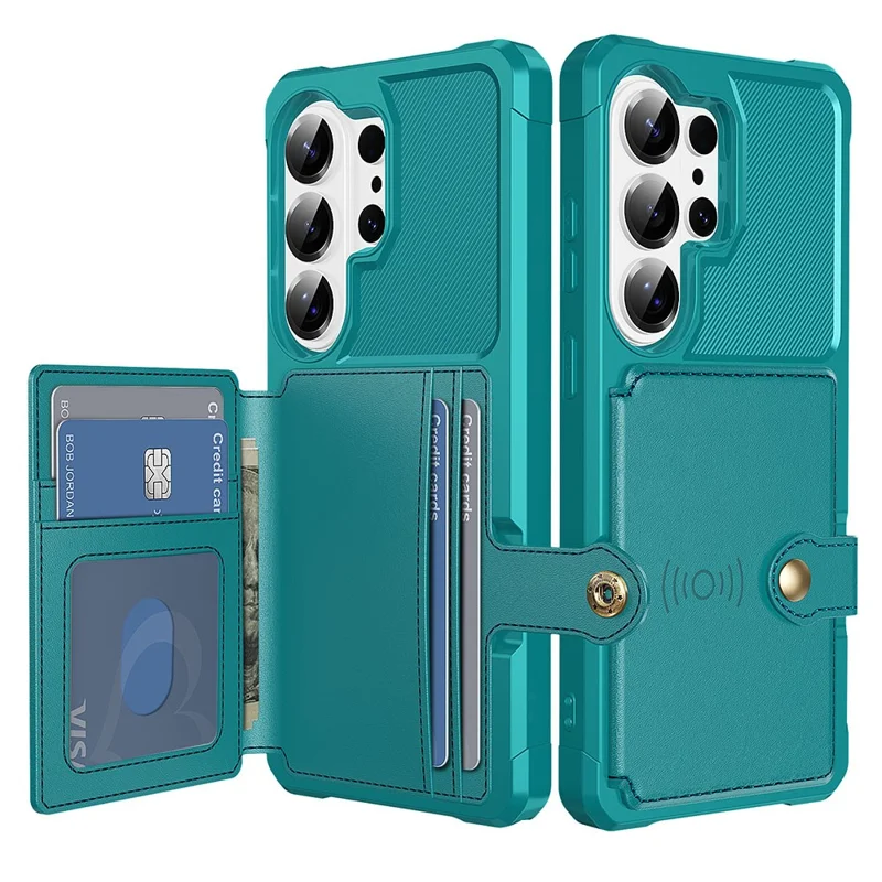 For Samsung Galaxy S26 Ultra Case with Card Holder PU Leather + TPU Phone Back Cover - Green