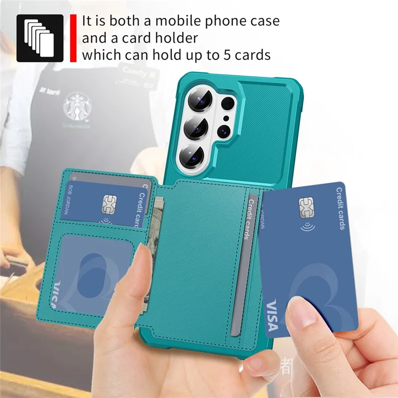 For Samsung Galaxy S26 Ultra Case with Card Holder PU Leather + TPU Phone Back Cover - Green