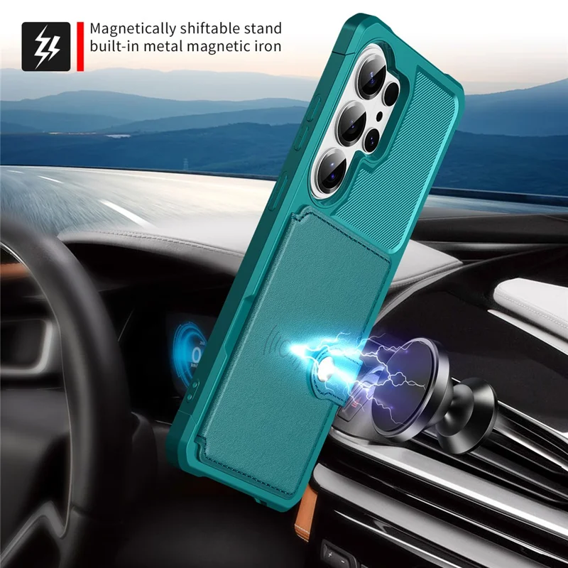 For Samsung Galaxy S26 Ultra Case with Card Holder PU Leather + TPU Phone Back Cover - Green