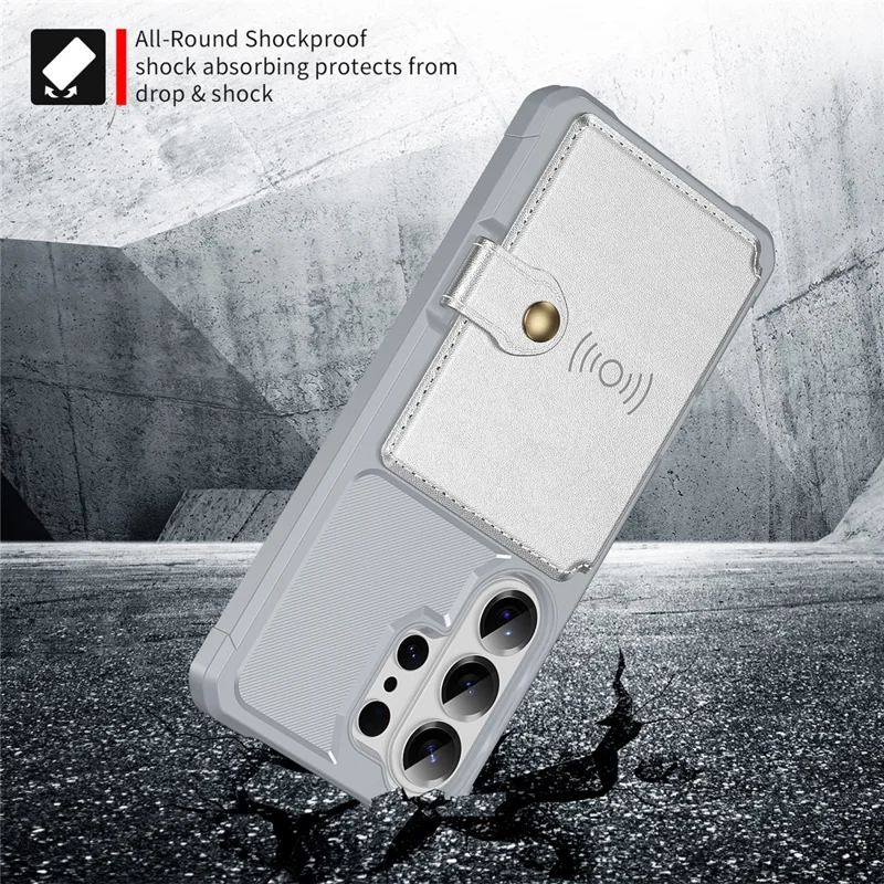 For Samsung Galaxy S26 Ultra Case with Card Holder PU Leather + TPU Phone Back Cover - Silver