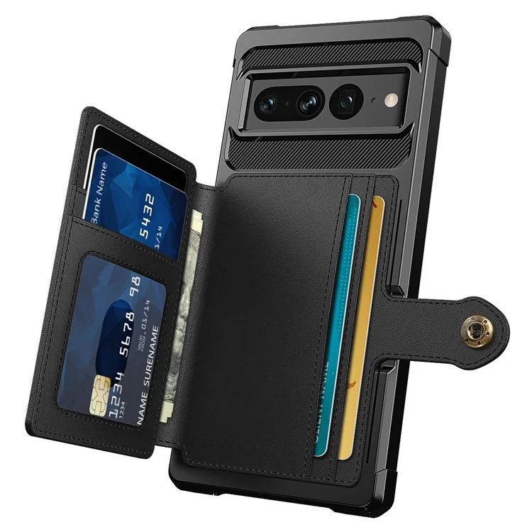 ZM03 for Google Pixel 7 Pro 5G Shockproof Phone Case Kickstand Card Holder Phone Back Cover with Magnetic Metal Sheet - Black