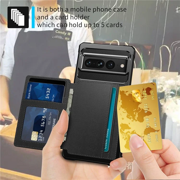 ZM03 for Google Pixel 7 Pro 5G Shockproof Phone Case Kickstand Card Holder Phone Back Cover with Magnetic Metal Sheet - Black