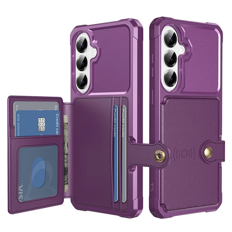 For Samsung Galaxy S26 Case with Card Holder PU Leather + TPU Phone Back Cover - Purple