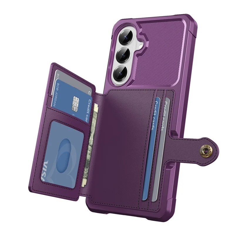 For Samsung Galaxy S26 Case with Card Holder PU Leather + TPU Phone Back Cover - Purple