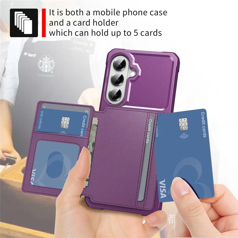 For Samsung Galaxy S26 Case with Card Holder PU Leather + TPU Phone Back Cover - Purple