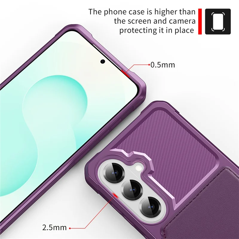 For Samsung Galaxy S26 Case with Card Holder PU Leather + TPU Phone Back Cover - Purple