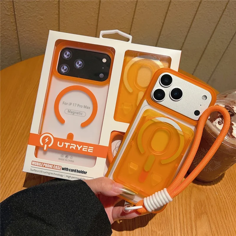 Groothandel Aankoop voor iPhone 17 Pro Max Magnetische Hoesje Afneembare Kaarthouder + Opklapstandaard PC + TPU Telefoonhoesje met Polsbandje - Zwart