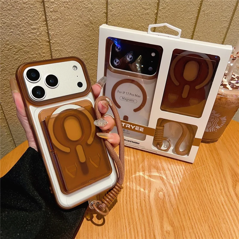 Groothandel Aankoop voor iPhone 17 Pro Max Magnetische Hoesje Afneembare Kaarthouder + Opklapstandaard PC + TPU Telefoonhoesje met Polsbandje - Zwart