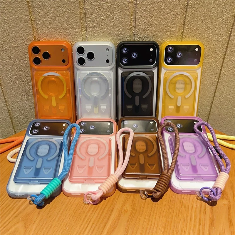 Groothandel Aankoop voor iPhone 17 Pro Max Magnetische Hoesje Afneembare Kaarthouder + Opklapstandaard PC + TPU Telefoonhoesje met Polsbandje - Zwart