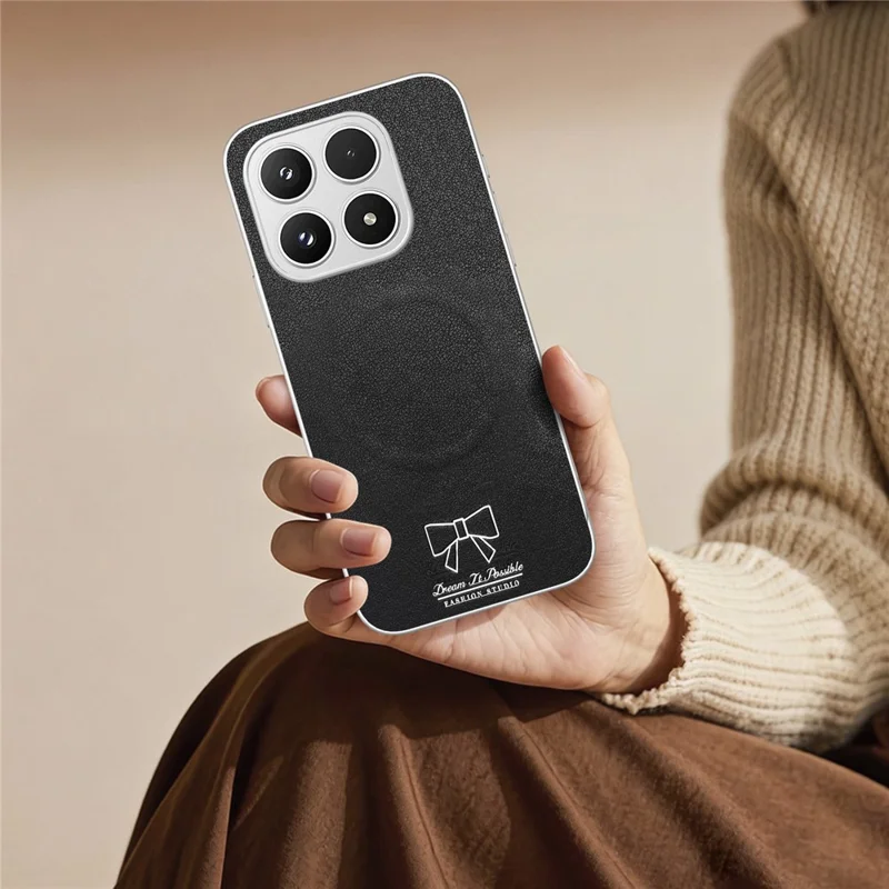 For Xiaomi 17 Magnetic Case Butterfly Bow Pattern PU Leather + TPU + PC Shockproof Phone Cover - Black