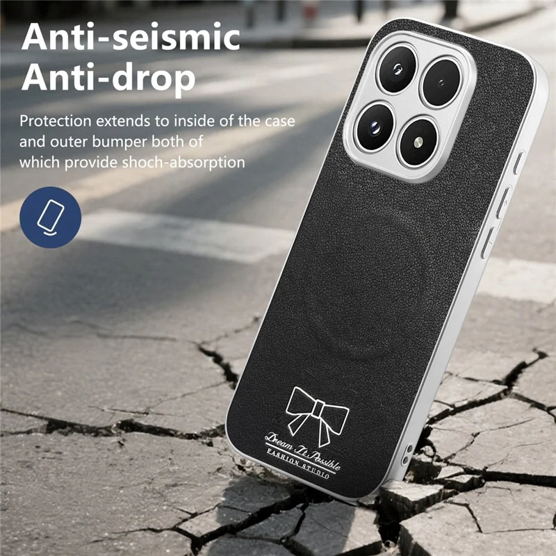 For Xiaomi 17 Magnetic Case Butterfly Bow Pattern PU Leather + TPU + PC Shockproof Phone Cover - Black