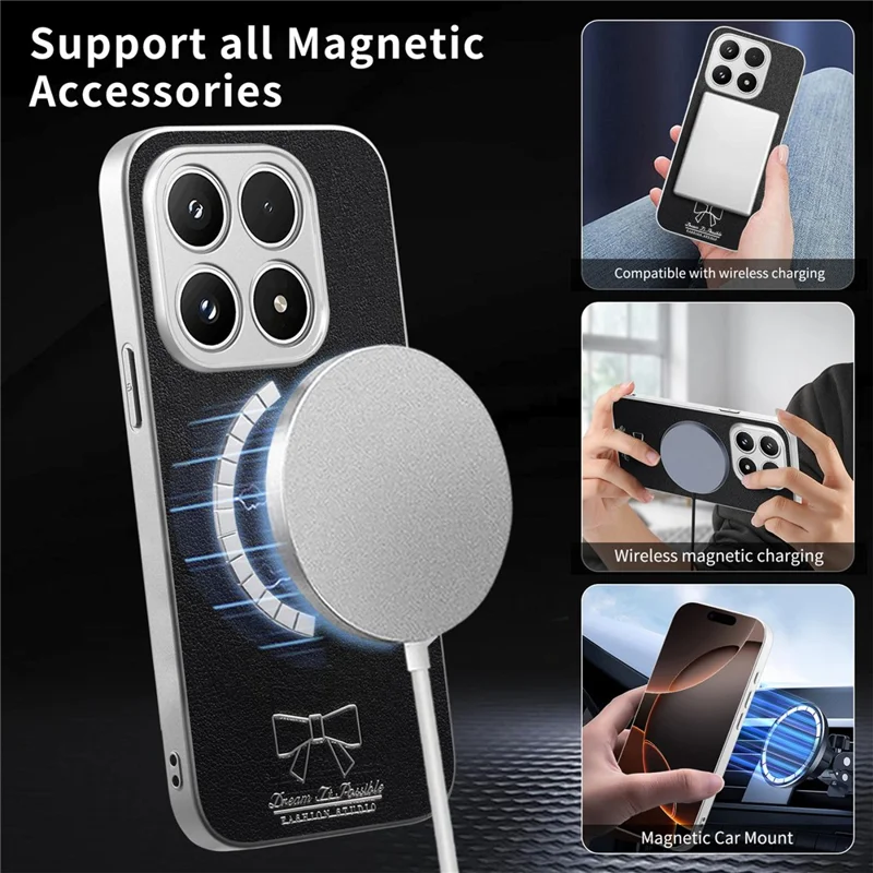 For Xiaomi 17 Magnetic Case Butterfly Bow Pattern PU Leather + TPU + PC Shockproof Phone Cover - Black