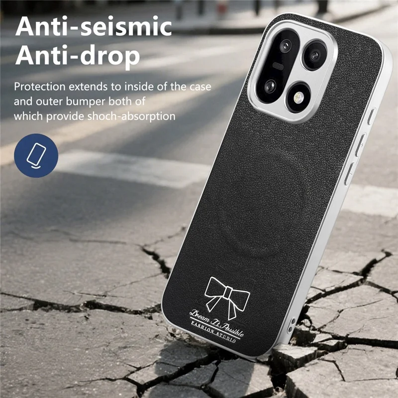 For OnePlus 15 5G Magnetic Case Butterfly Bow Pattern PU Leather + TPU + PC Shockproof Phone Cover - Black