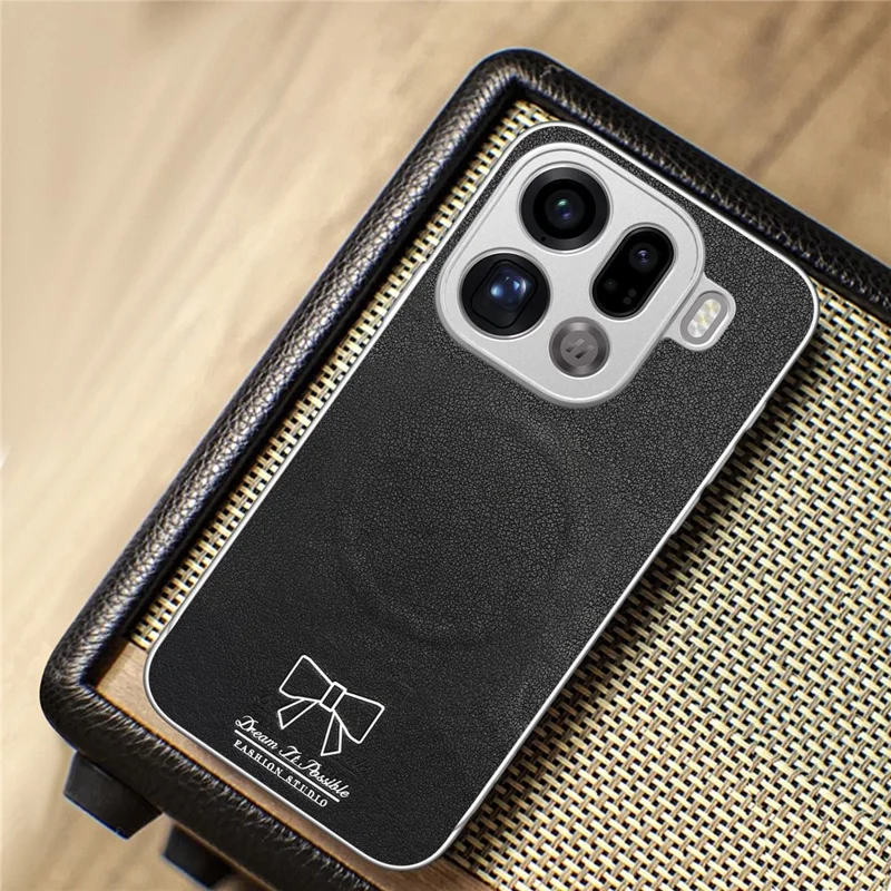 Capa Magnética para Oppo Find X9 Pro 5G com Estampa de Laço Borboleta, Capa para Telemóvel em PU + TPU + PC à Prova de Choques - Preto