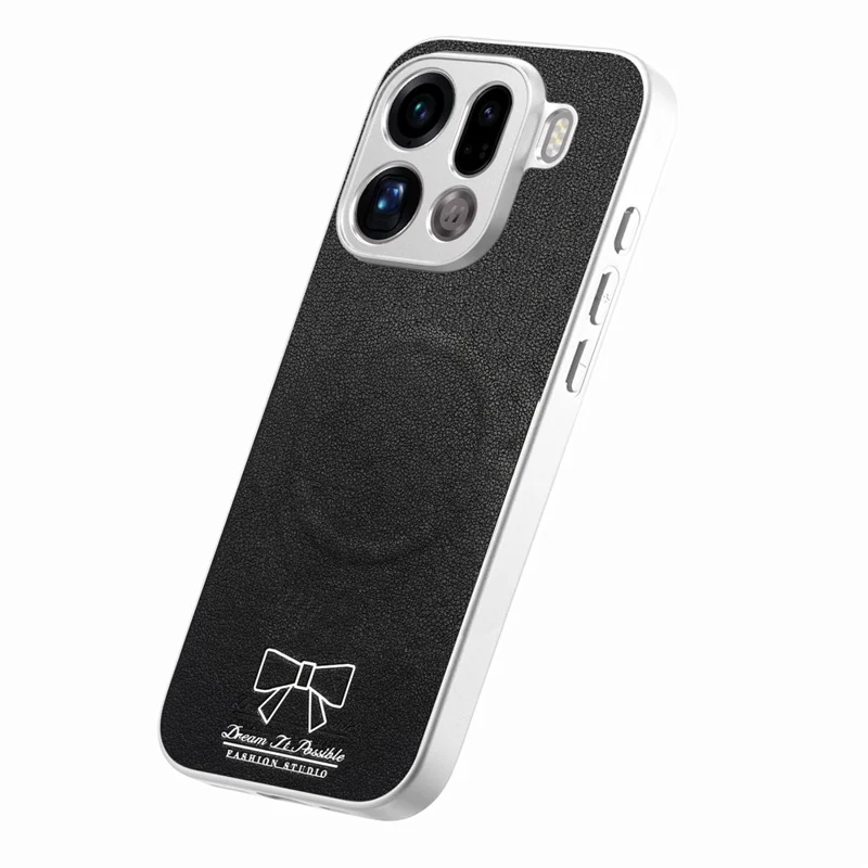 Capa Magnética para Oppo Find X9 Pro 5G com Estampa de Laço Borboleta, Capa para Telemóvel em PU + TPU + PC à Prova de Choques - Preto