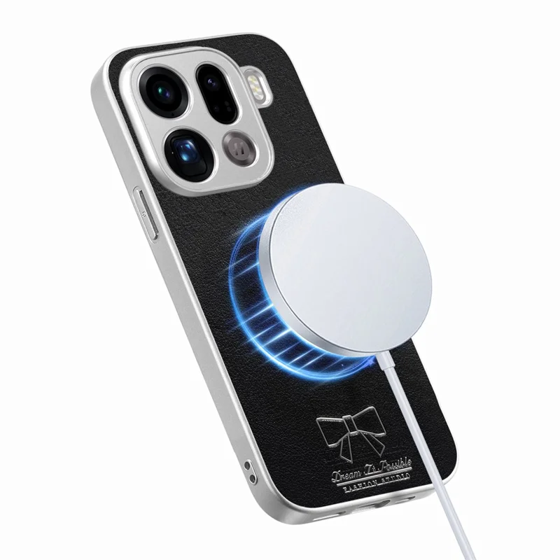 Capa Magnética para Oppo Find X9 Pro 5G com Estampa de Laço Borboleta, Capa para Telemóvel em PU + TPU + PC à Prova de Choques - Preto