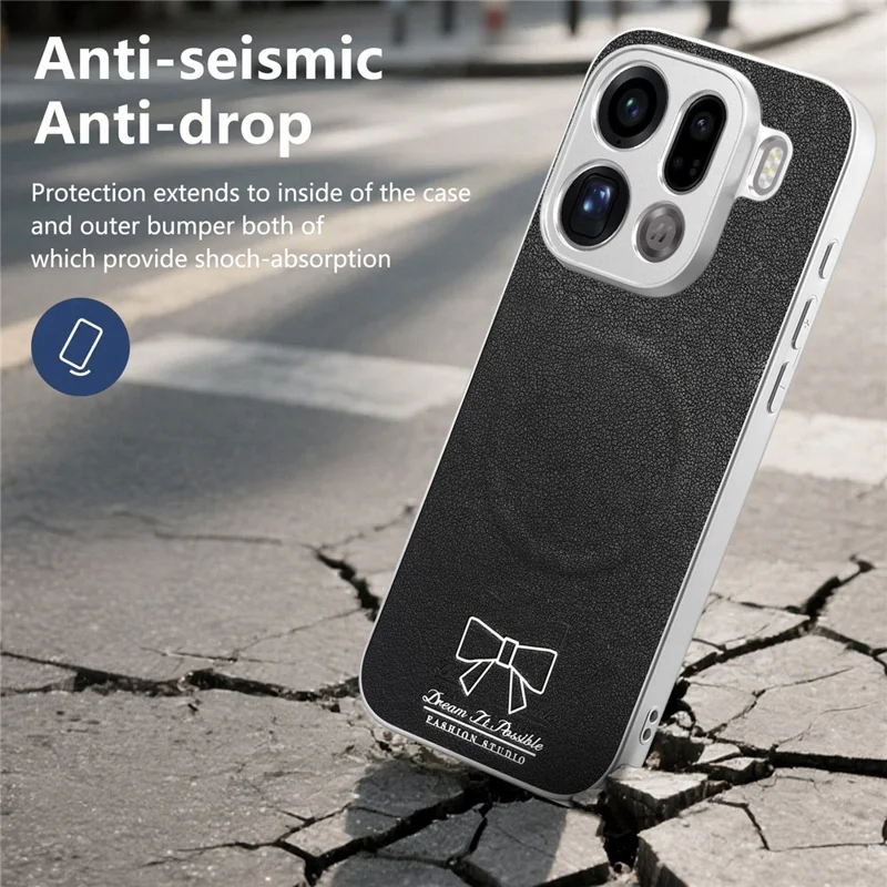 Capa Magnética para Oppo Find X9 Pro 5G com Estampa de Laço Borboleta, Capa para Telemóvel em PU + TPU + PC à Prova de Choques - Preto