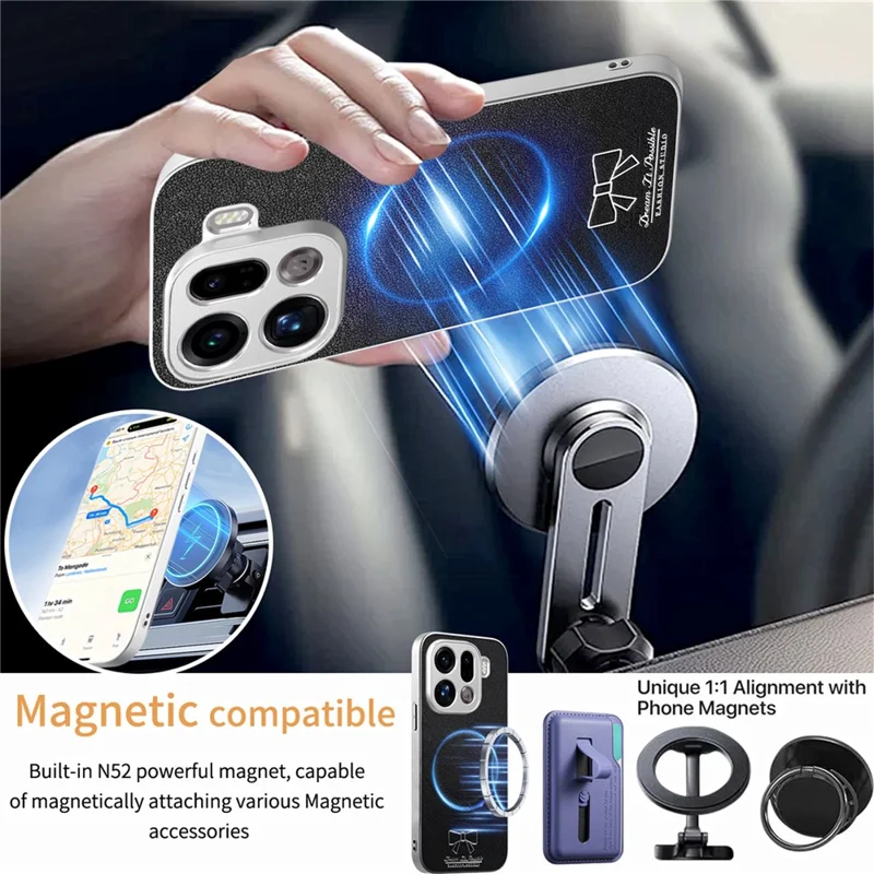 Capa Magnética para Oppo Find X9 Pro 5G com Estampa de Laço Borboleta, Capa para Telemóvel em PU + TPU + PC à Prova de Choques - Preto