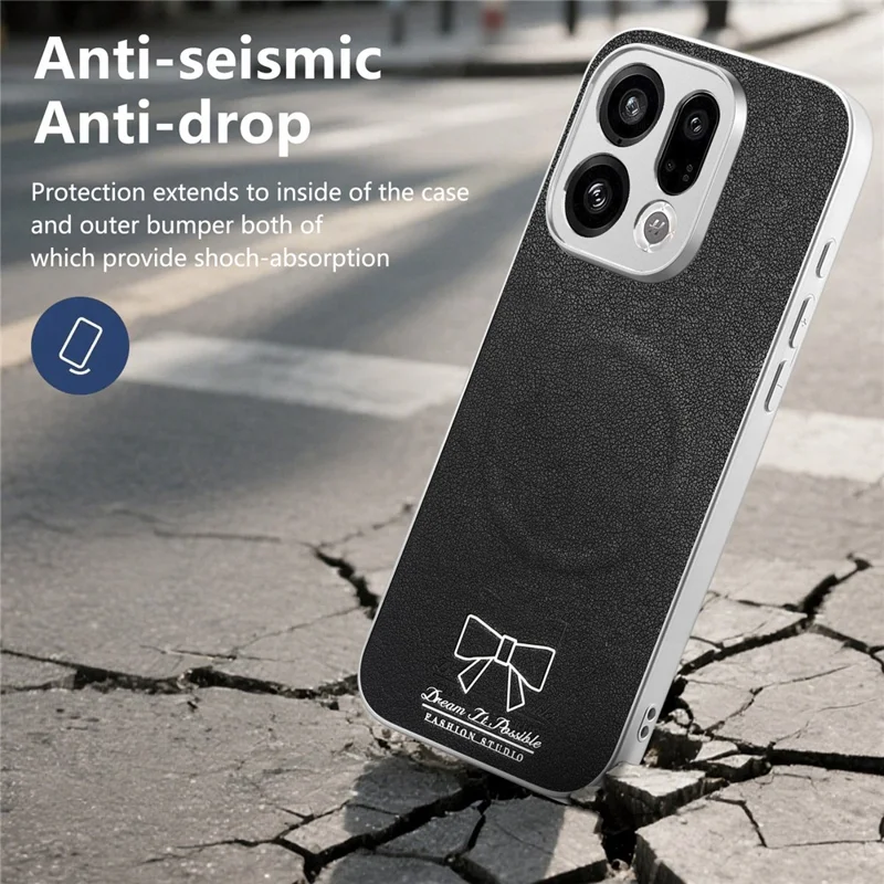 For Oppo Find X9 5G Magnetic Case Butterfly Bow Pattern PU Leather + TPU + PC Shockproof Phone Cover - Black