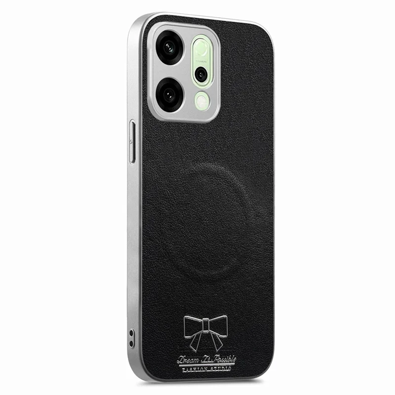 For Oppo Reno14 5G (Global) Magnetic Case Butterfly Bow Pattern PU Leather + TPU + PC Shockproof Phone Cover - Black
