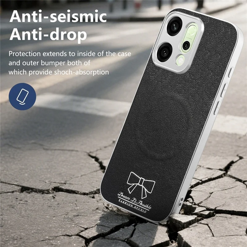 For Oppo Reno14 5G (Global) Magnetic Case Butterfly Bow Pattern PU Leather + TPU + PC Shockproof Phone Cover - Black