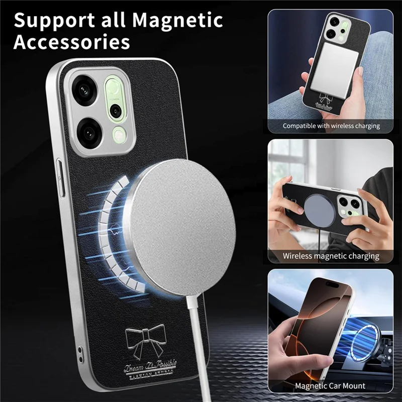 For Oppo Reno14 5G (Global) Magnetic Case Butterfly Bow Pattern PU Leather + TPU + PC Shockproof Phone Cover - Black