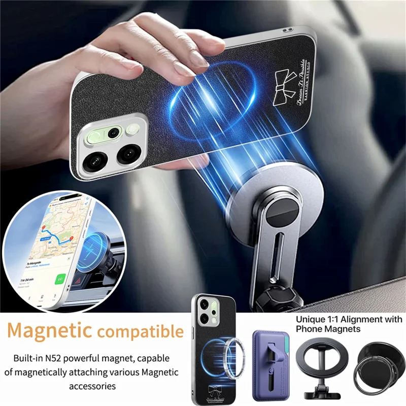 For Oppo Reno14 5G (Global) Magnetic Case Butterfly Bow Pattern PU Leather + TPU + PC Shockproof Phone Cover - Black