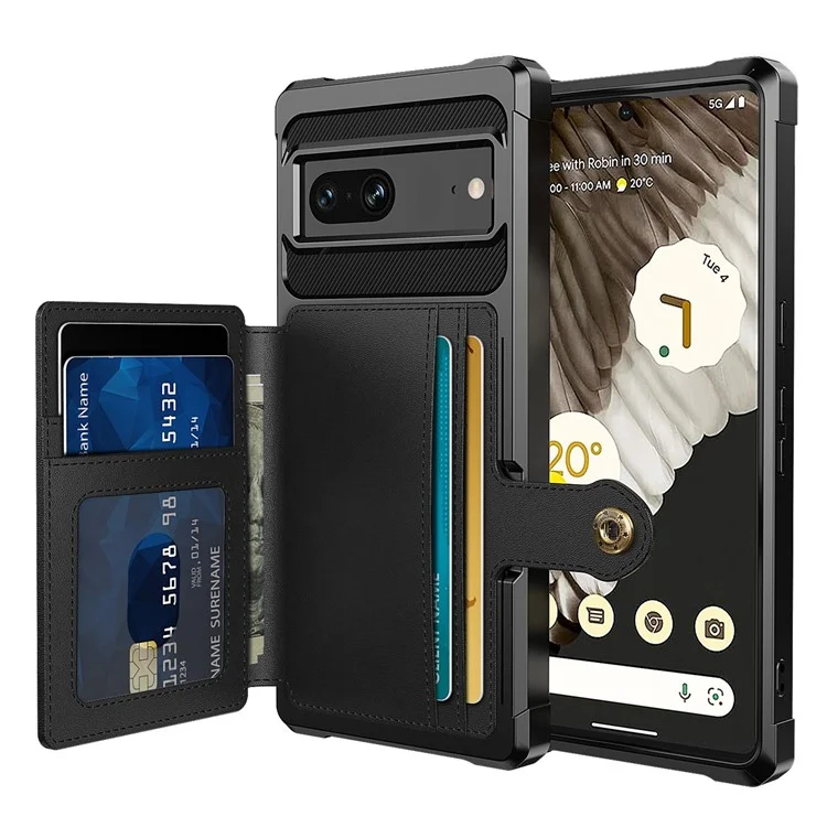 ZM03 for Google Pixel 7 5G Phone Case Kickstand Card Holder Anti-scratch Phone Back Cover with Magnetic Metal Sheet - Black