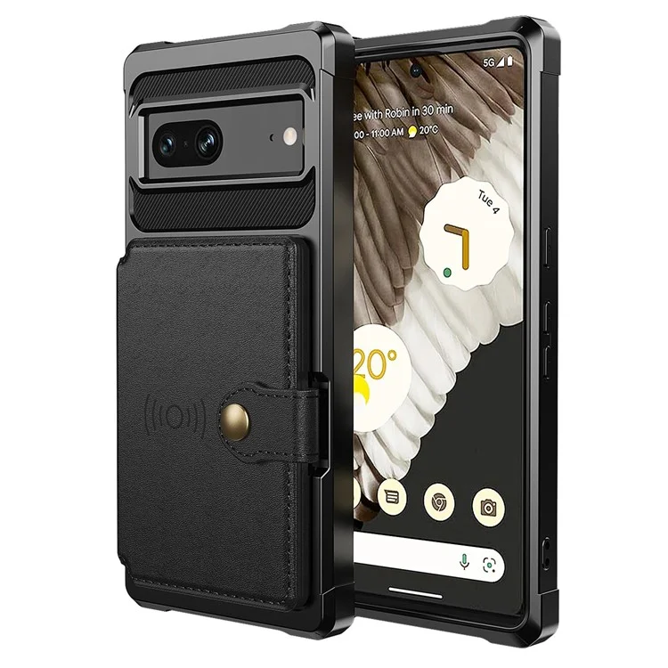 ZM03 for Google Pixel 7 5G Phone Case Kickstand Card Holder Anti-scratch Phone Back Cover with Magnetic Metal Sheet - Black