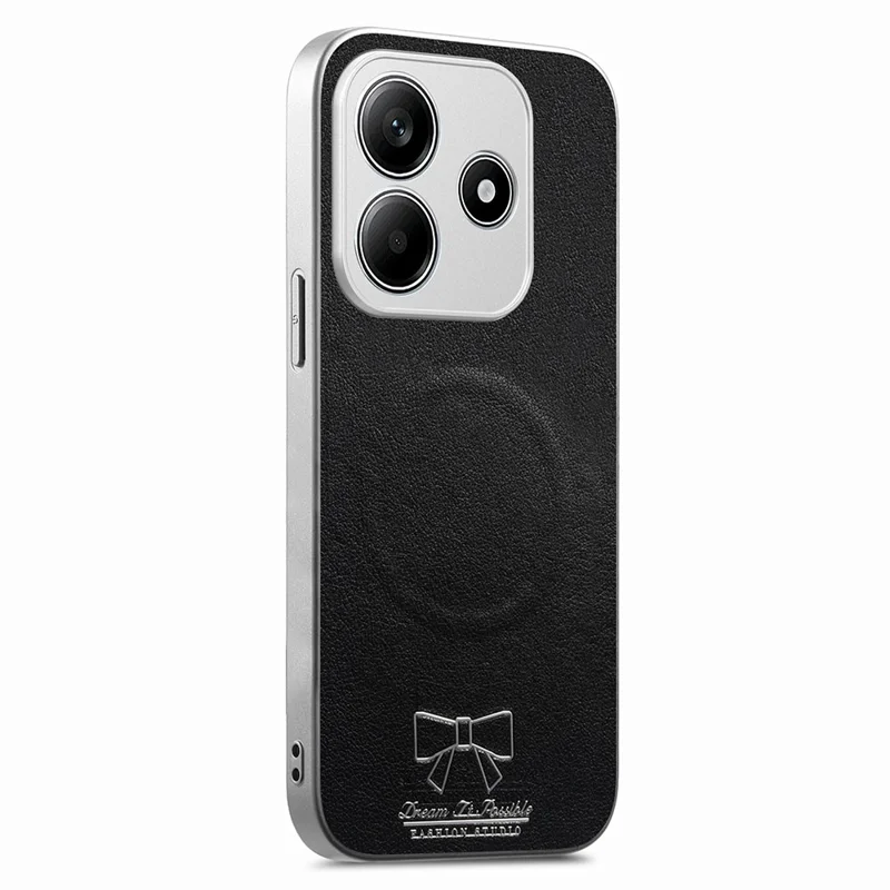 Cover magnetico per Xiaomi Redmi Note 14 5G con motivo a fiocco a farfalla, custodia antiurto in PU, pelle tessuta, TPU e PC - Nero