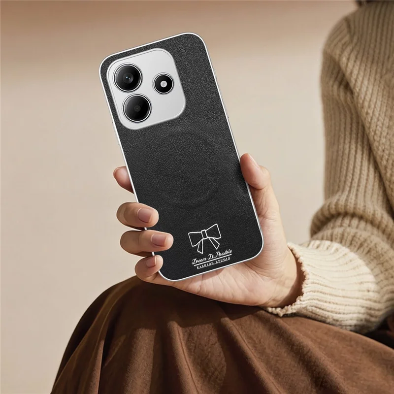 Cover magnetico per Xiaomi Redmi Note 14 5G con motivo a fiocco a farfalla, custodia antiurto in PU, pelle tessuta, TPU e PC - Nero