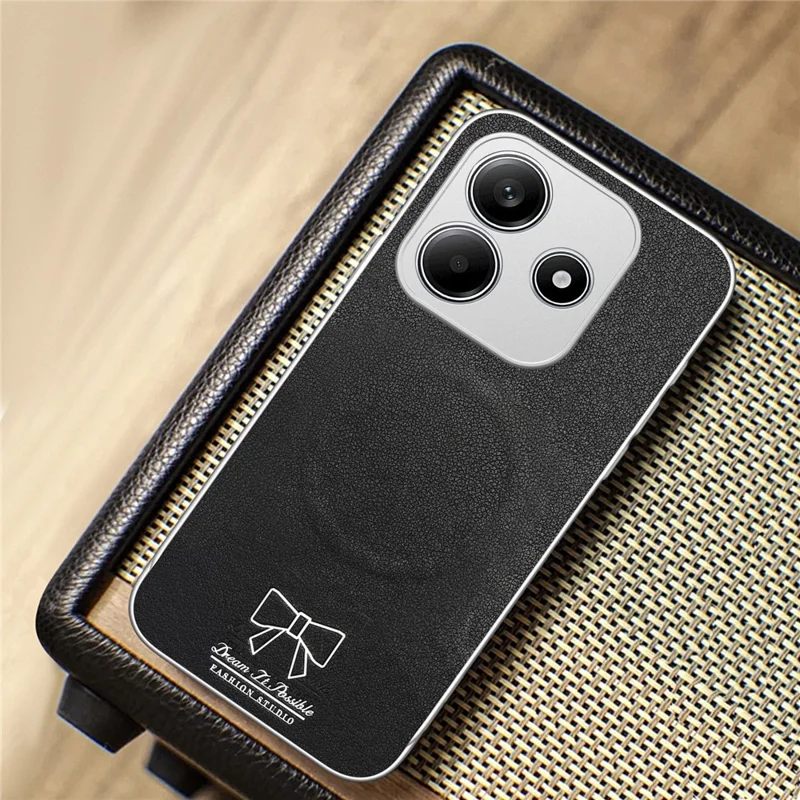 Cover magnetico per Xiaomi Redmi Note 14 5G con motivo a fiocco a farfalla, custodia antiurto in PU, pelle tessuta, TPU e PC - Nero