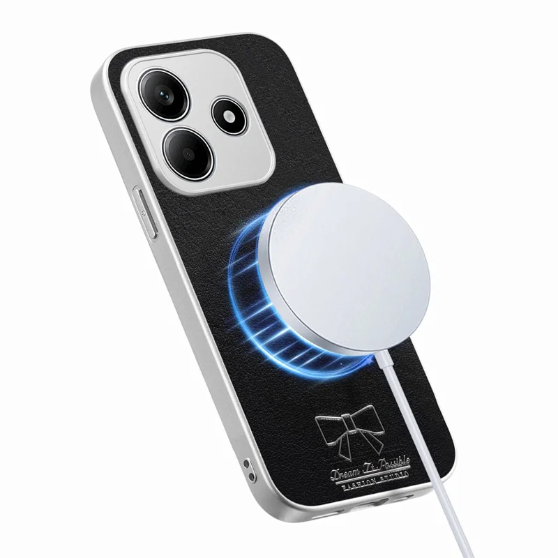 Cover magnetico per Xiaomi Redmi Note 14 5G con motivo a fiocco a farfalla, custodia antiurto in PU, pelle tessuta, TPU e PC - Nero