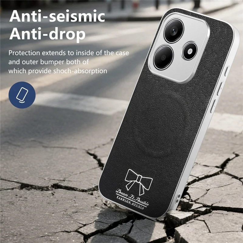 Cover magnetico per Xiaomi Redmi Note 14 5G con motivo a fiocco a farfalla, custodia antiurto in PU, pelle tessuta, TPU e PC - Nero