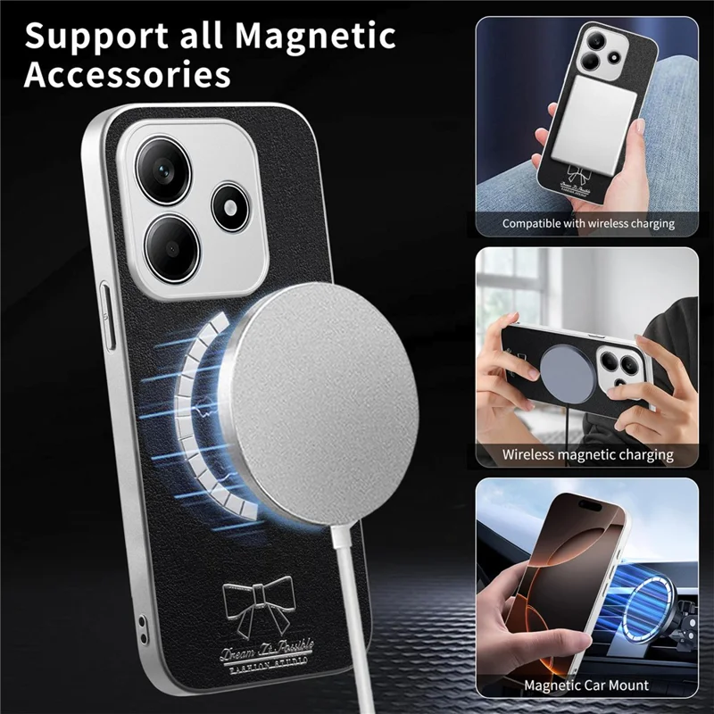 Cover magnetico per Xiaomi Redmi Note 14 5G con motivo a fiocco a farfalla, custodia antiurto in PU, pelle tessuta, TPU e PC - Nero