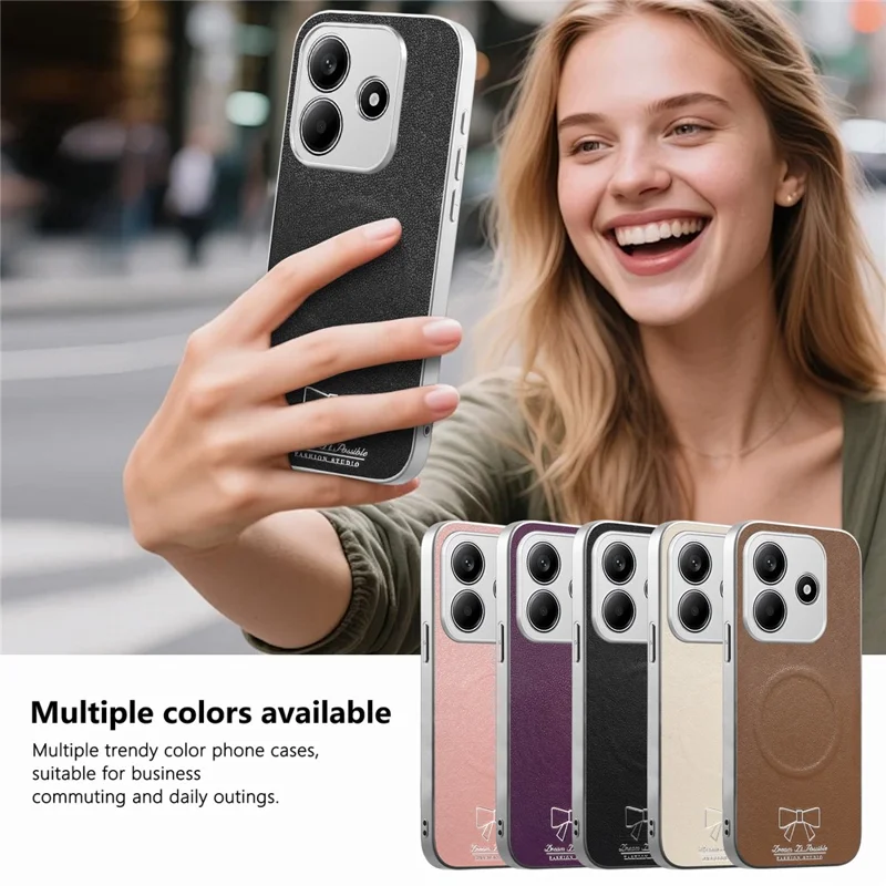 Cover magnetico per Xiaomi Redmi Note 14 5G con motivo a fiocco a farfalla, custodia antiurto in PU, pelle tessuta, TPU e PC - Nero