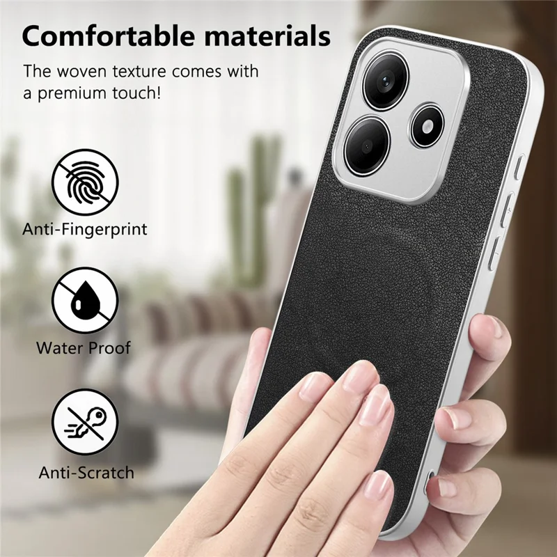 Cover magnetico per Xiaomi Redmi Note 14 5G con motivo a fiocco a farfalla, custodia antiurto in PU, pelle tessuta, TPU e PC - Nero