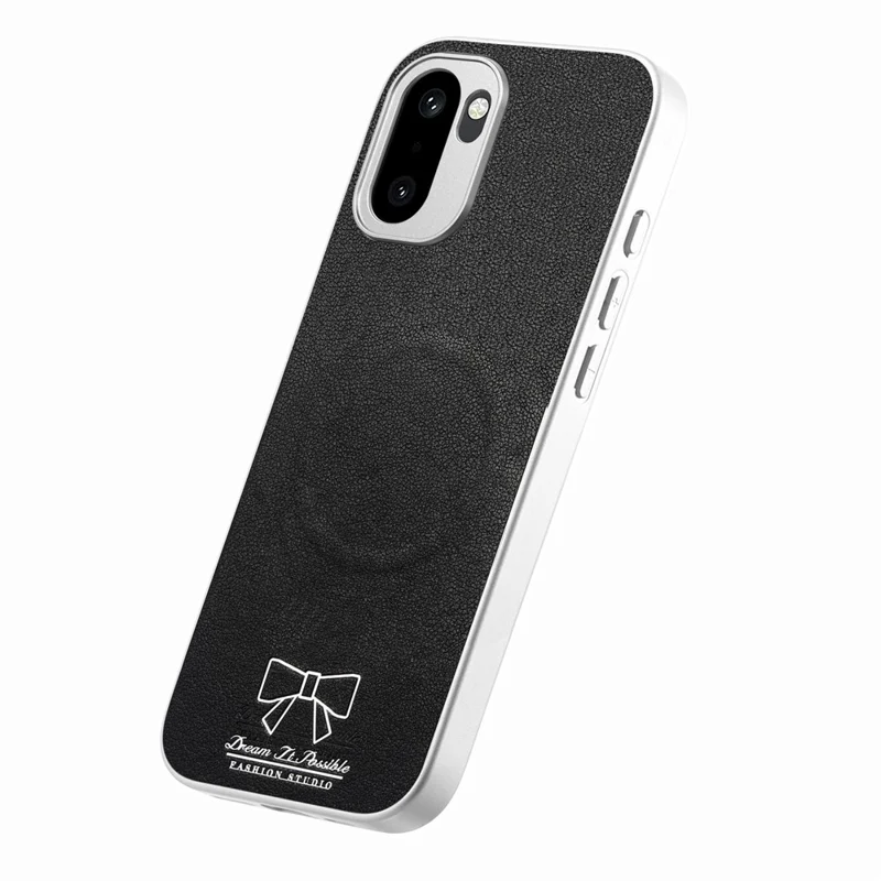 غطاء مغناطيسي لهاتف OnePlus 15R 5G / Ace 6 5G / Ace 6T 5G بنمط رباط الفراشة من جلد البولي يوريثان الصناعي + TPU + PC مقاوم للصدمات - أسود