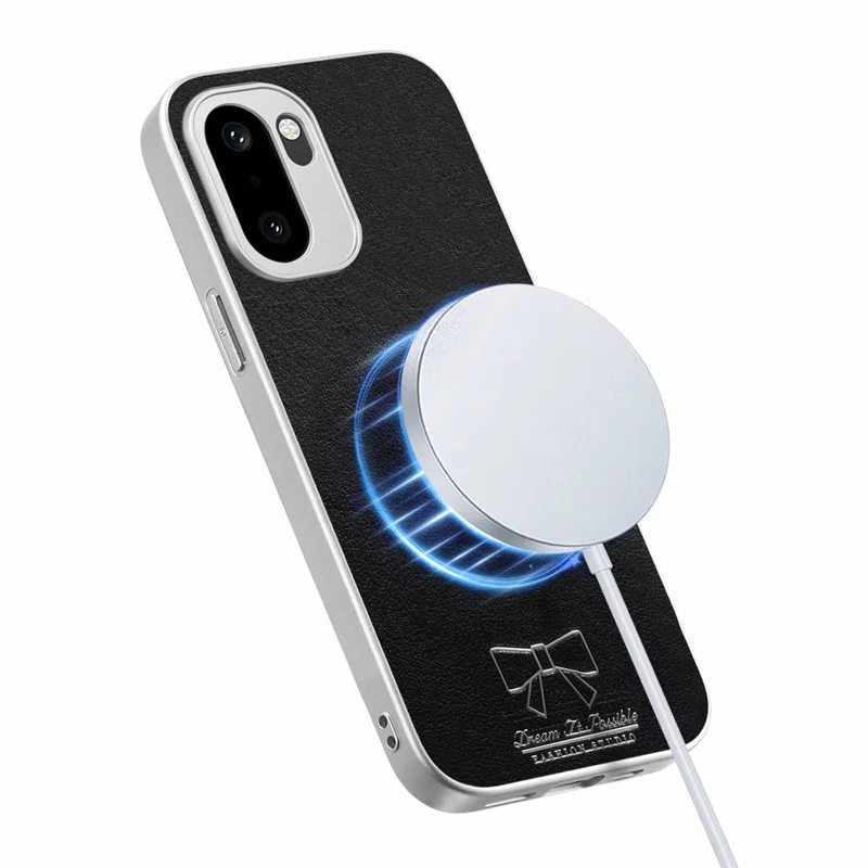 غطاء مغناطيسي لهاتف OnePlus 15R 5G / Ace 6 5G / Ace 6T 5G بنمط رباط الفراشة من جلد البولي يوريثان الصناعي + TPU + PC مقاوم للصدمات - أسود