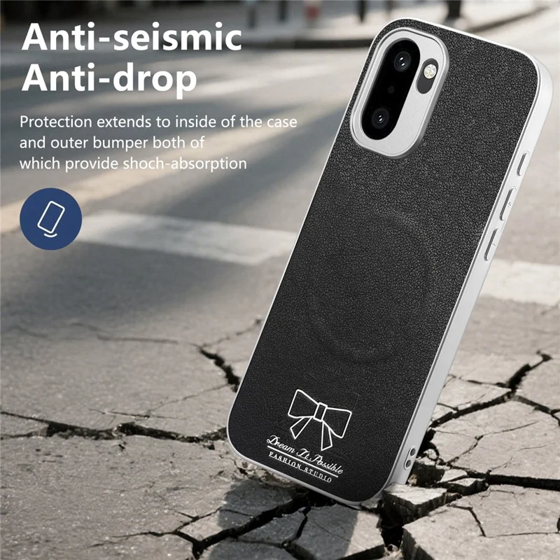 غطاء مغناطيسي لهاتف OnePlus 15R 5G / Ace 6 5G / Ace 6T 5G بنمط رباط الفراشة من جلد البولي يوريثان الصناعي + TPU + PC مقاوم للصدمات - أسود