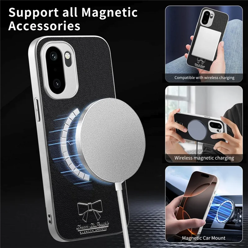 غطاء مغناطيسي لهاتف OnePlus 15R 5G / Ace 6 5G / Ace 6T 5G بنمط رباط الفراشة من جلد البولي يوريثان الصناعي + TPU + PC مقاوم للصدمات - أسود