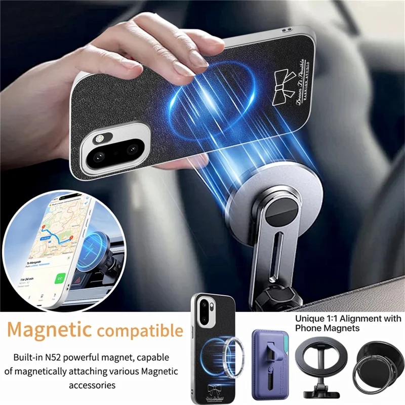 غطاء مغناطيسي لهاتف OnePlus 15R 5G / Ace 6 5G / Ace 6T 5G بنمط رباط الفراشة من جلد البولي يوريثان الصناعي + TPU + PC مقاوم للصدمات - أسود