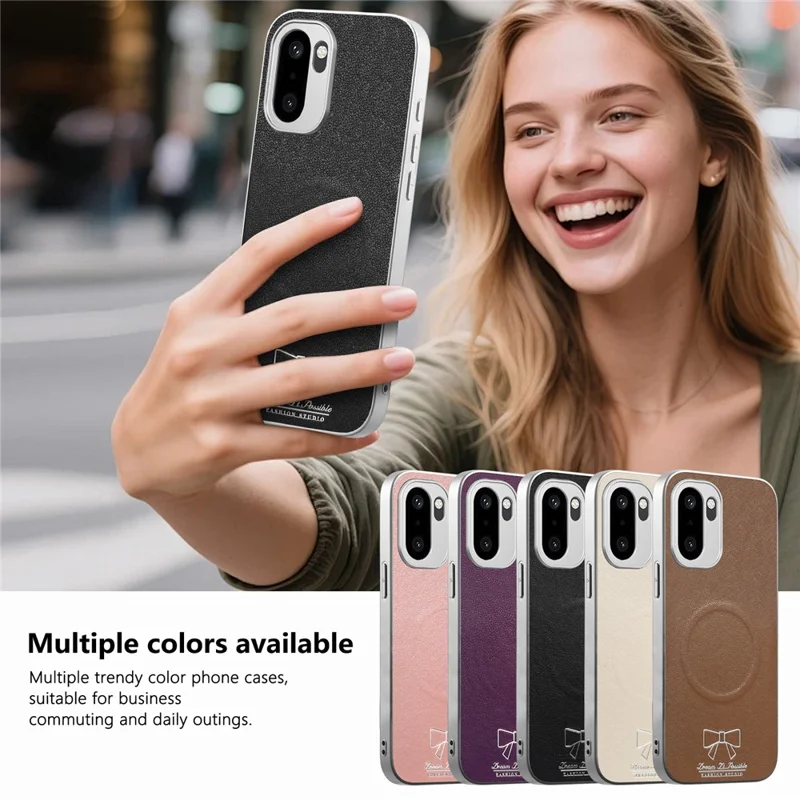 غطاء مغناطيسي لهاتف OnePlus 15R 5G / Ace 6 5G / Ace 6T 5G بنمط رباط الفراشة من جلد البولي يوريثان الصناعي + TPU + PC مقاوم للصدمات - أسود